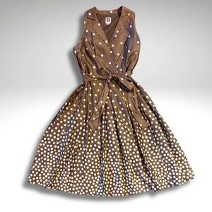 Iconic Brown Polka Dot Sleeveless Cotton  Pretty Woman Style Dress Sz 6